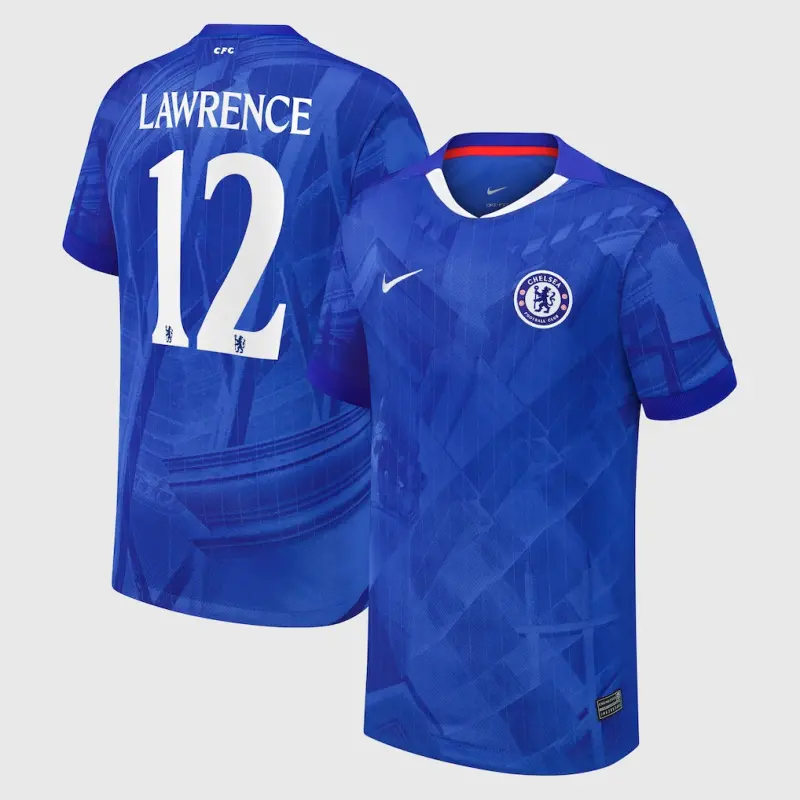Chelsea chelsea cup nike heimstadion-trikot 2025-26 – jugendliche mit lawrence 12-aufdruck Trikot - Exklusive Chelsea Fußballbekleidung