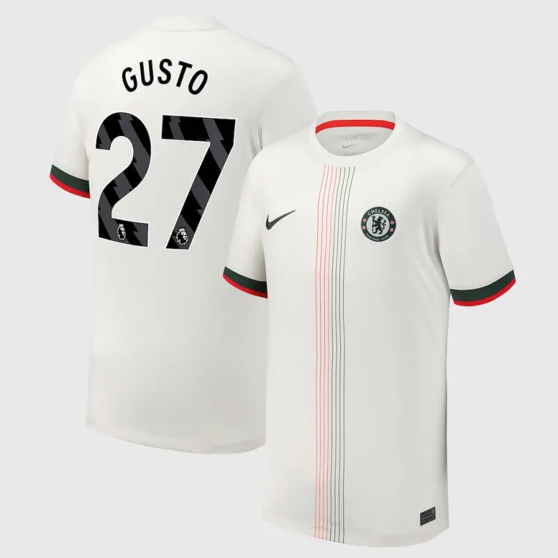Chelsea chelsea nike auswärtsstadiontrikot 2025-26 – jugendliche mit gusto 27-aufdruck Trikot - Exklusive Chelsea Fußballbekleidung