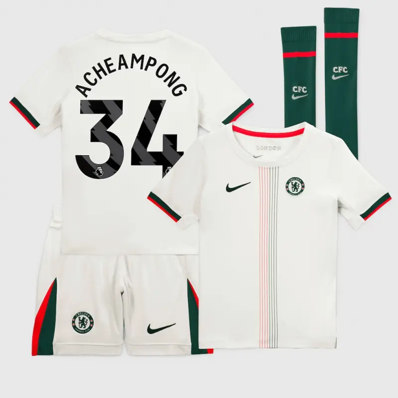 Chelsea chelsea nike away stadium minikit 2025-26 – kleine jugendliche mit acheampong 34-aufdruck Trikot - Exklusive Chelsea Fußballbekleidung