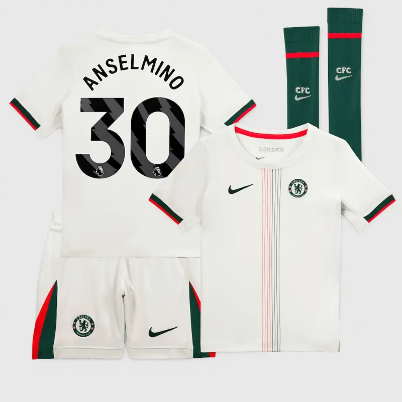 Chelsea chelsea nike away stadium minikit 2025-26 – kleine jugendliche mit anselmino 30-aufdruck Trikot - Exklusive Chelsea Fußballbekleidung