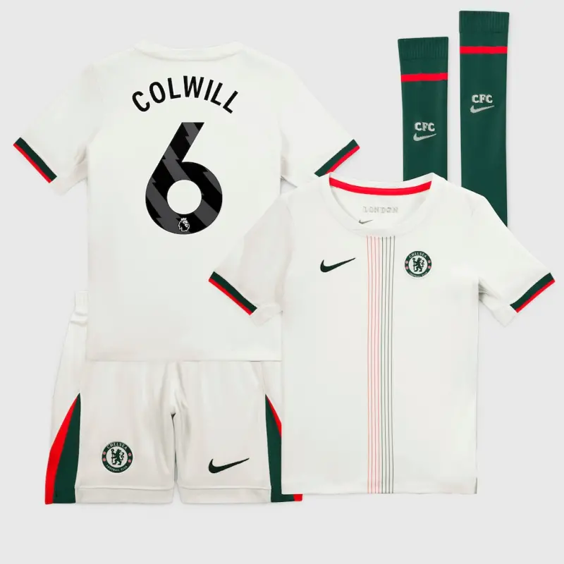 Chelsea chelsea nike away stadium minikit 2025-26 – kleine jugendliche mit colwill 6-aufdruck Trikot - Exklusive Chelsea Fußballbekleidung