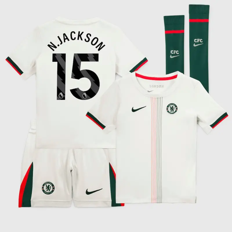 Chelsea chelsea nike away stadium minikit 2025-26 – kleine jugendliche mit n.jackson 15-aufdruck Trikot - Exklusive Chelsea Fußballbekleidung