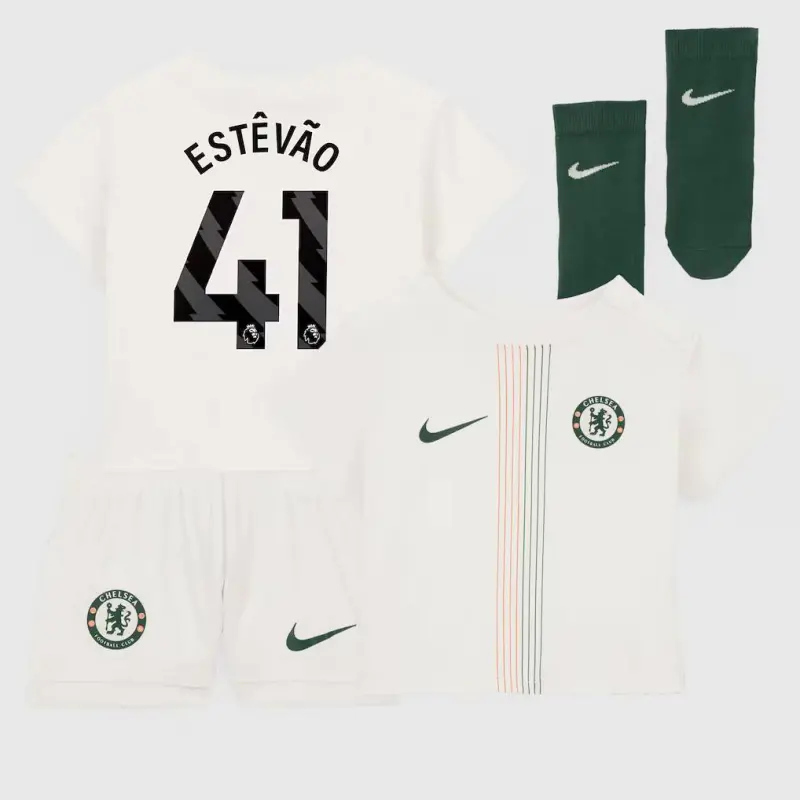 Chelsea chelsea nike away stadium minikit 2025-26 – kleinkinder mit estêvão 41-aufdruck Trikot - Exklusive Chelsea Fußballbekleidung
