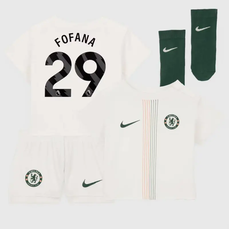 Chelsea chelsea nike away stadium minikit 2025-26 – kleinkinder mit fofana 29-aufdruck Trikot - Exklusive Chelsea Fußballbekleidung