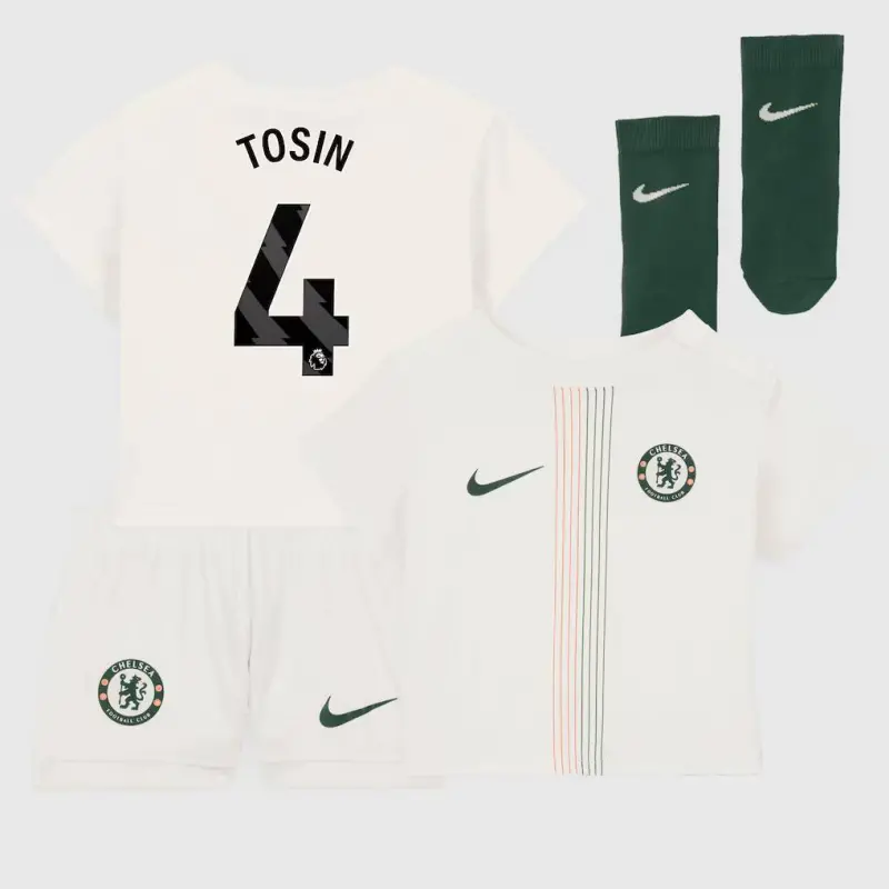 Chelsea chelsea nike away stadium minikit 2025-26 – kleinkinder mit tosin 4-aufdruck Trikot - Exklusive Chelsea Fußballbekleidung