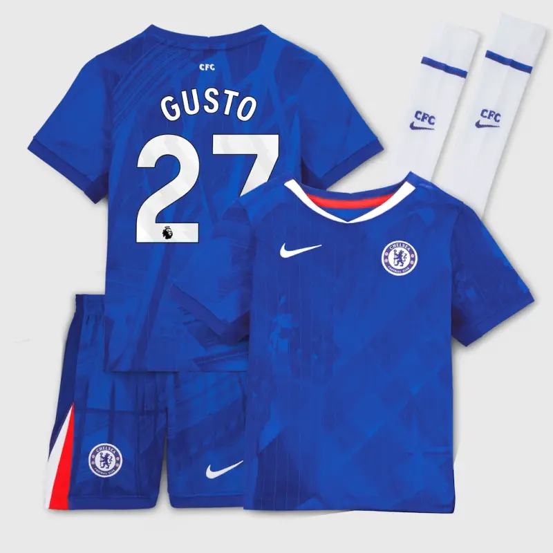 Chelsea chelsea nike heimstadion-trikot 2025-26 – kleine jugendliche mit gusto 27-aufdruck Trikot - Exklusive Chelsea Fußballbekleidung