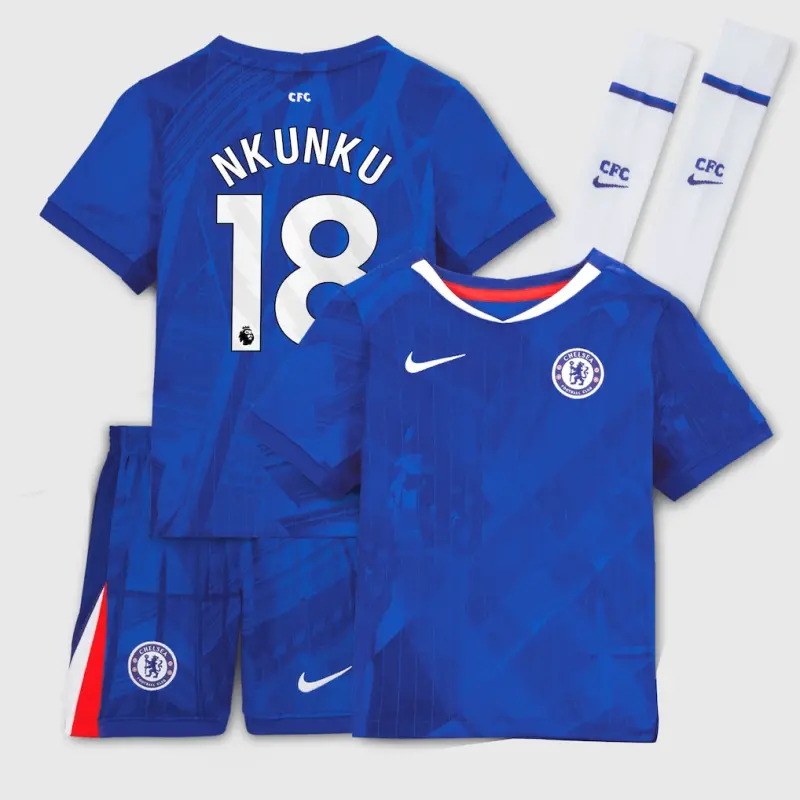 Chelsea chelsea nike heimstadion-trikot 2025-26 – kleine jugendliche mit nkunku 18-aufdruck Trikot - Exklusive Chelsea Fußballbekleidung