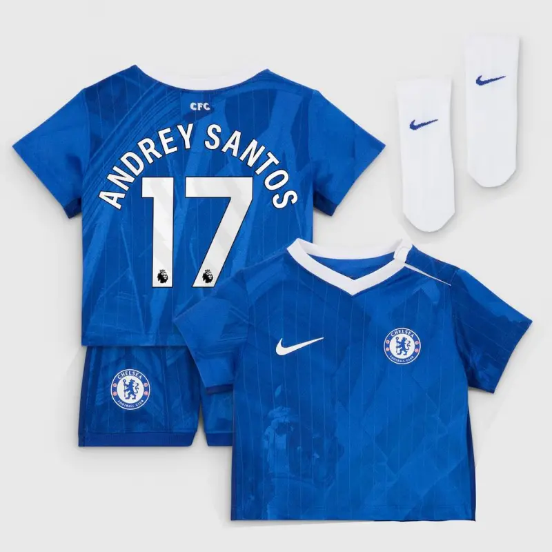 Chelsea chelsea nike heimstadion-trikot 2025-26 – kleinkinder mit andrey santos 17-aufdruck Trikot - Exklusive Chelsea Fußballbekleidung