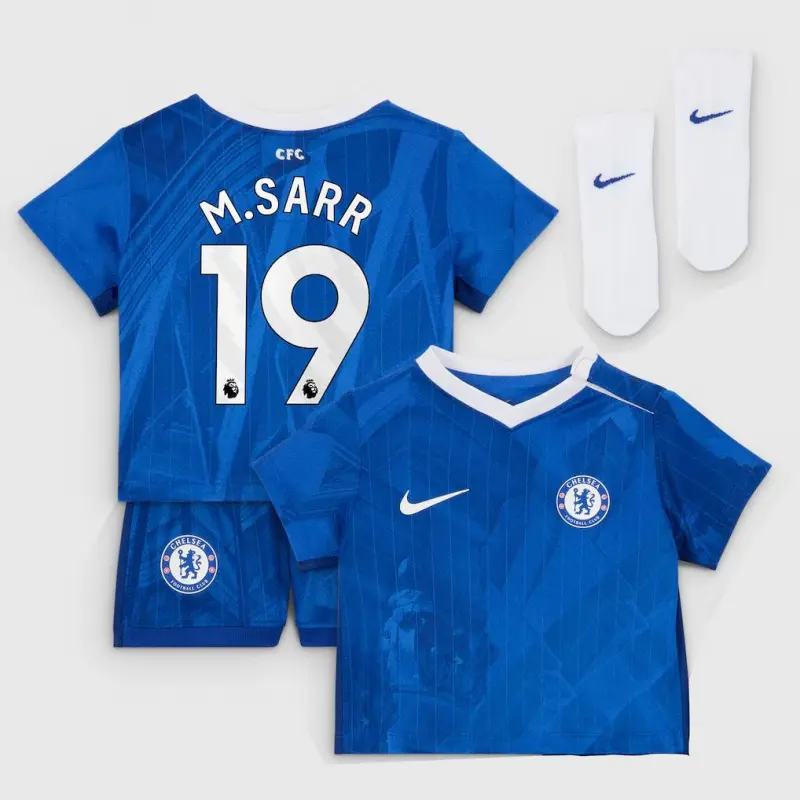 Chelsea chelsea nike heimstadion-trikot 2025-26 – kleinkinder mit m.sarr 19-aufdruck Trikot - Exklusive Chelsea Fußballbekleidung