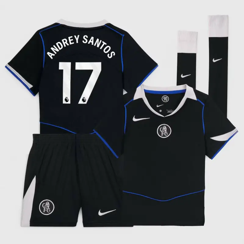 Chelsea chelsea nike third stadium mini kit 2025-26 – kleine jugendliche mit andrey santos 17-aufdruck Trikot - Exklusive Chelsea Fußballbekleidung