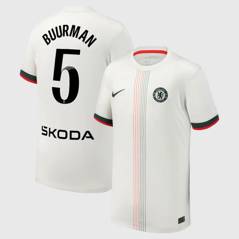 Chelsea chelsea wsl nike auswärtsstadiontrikot 2025-26 – jugendliche mit buurman 5-aufdruck Trikot - Exklusive Chelsea Fußballbekleidung