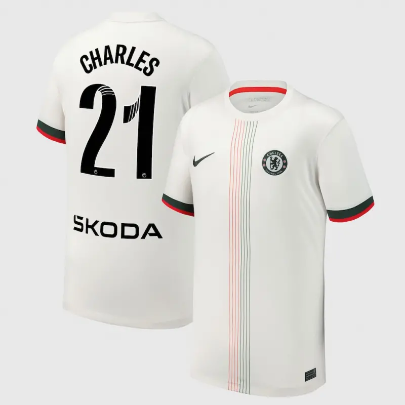 Chelsea chelsea wsl nike auswärtsstadiontrikot 2025-26 – jugendliche mit charles 21-aufdruck Trikot - Exklusive Chelsea Fußballbekleidung