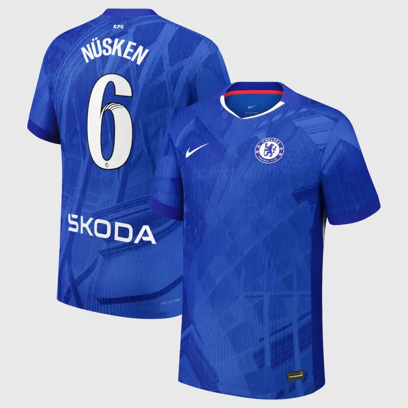 Chelsea chelsea wsl nike dri-fit adv heimspieltrikot 2025-26 – jugendliche mit nüsken 6-aufdruck Trikot - Exklusive Chelsea Fußballbekleidung
