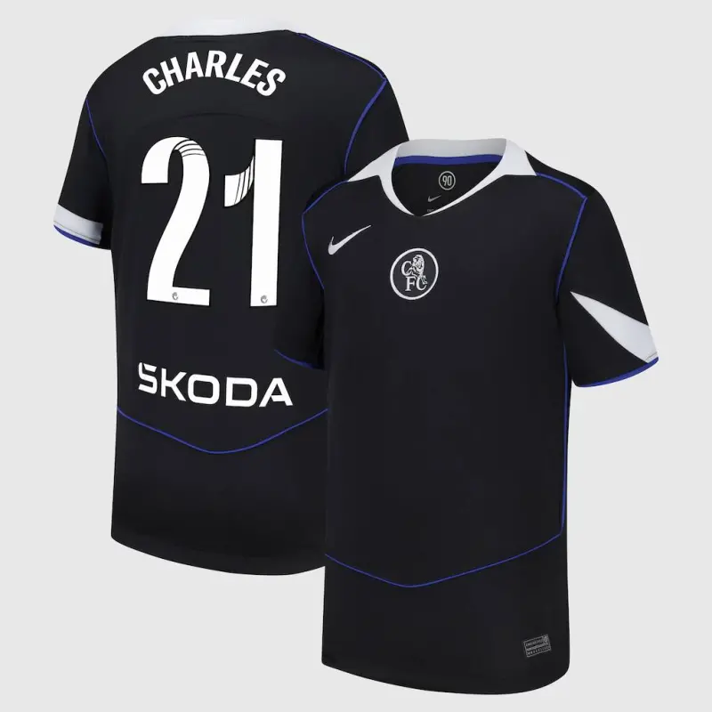 Chelsea chelsea wsl nike drittes stadiontrikot 2025-26 – jugendliche mit charles 21-aufdruck Trikot - Exklusive Chelsea Fußballbekleidung