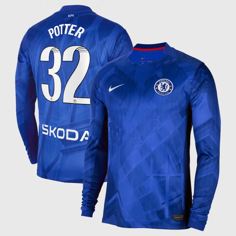 Chelsea chelsea wsl nike heimstadiontrikot 2025-26 – langarm mit potter 32-aufdruck Trikot - Exklusive Chelsea Fußballbekleidung